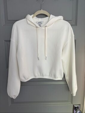 SPANX White Cropped Drawstring Hoodie